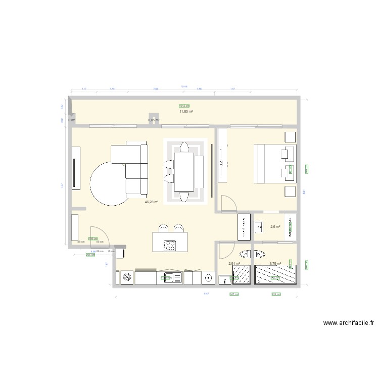 Plano Alpha. Plan de 8 pièces et 81 m2