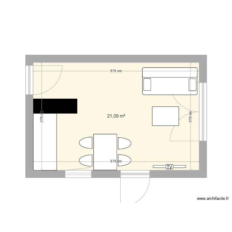 Kuizine - Plan 1 pièce 21 m2 dessiné par Minato33