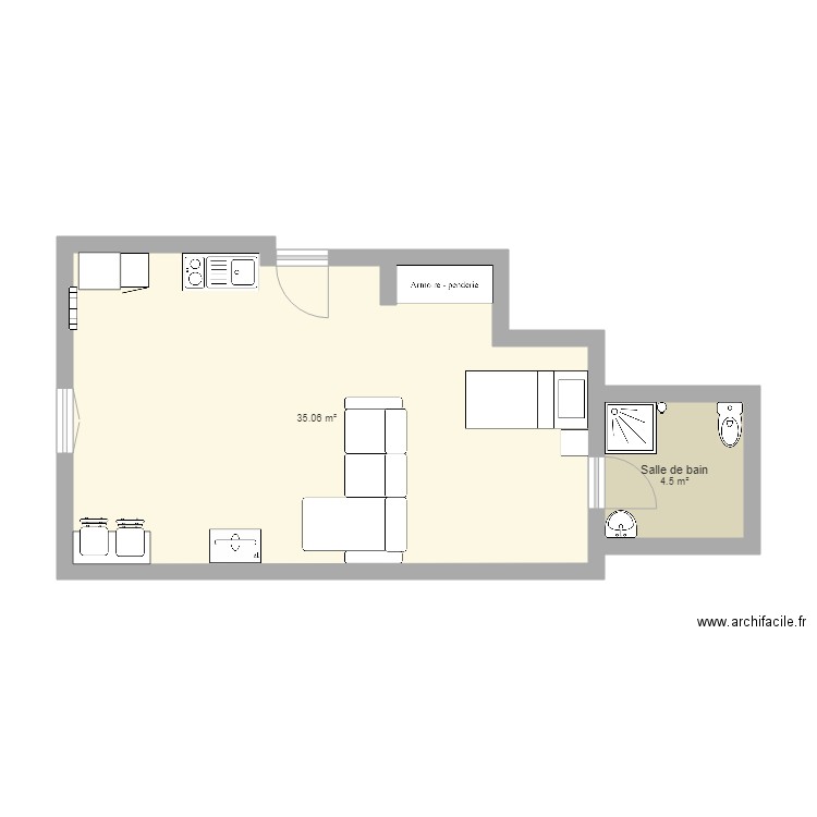 Studio 40m2. Plan de 0 pièce et 0 m2