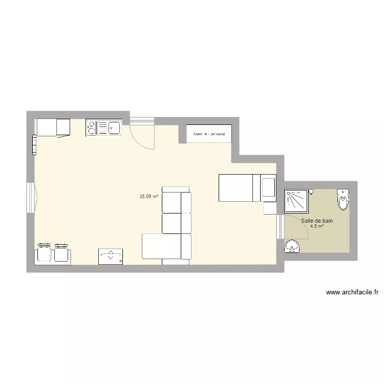 Studio 40m2. Plan de 