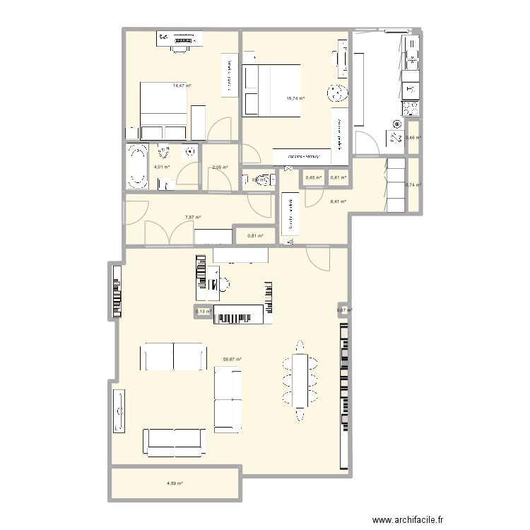 Plan aménagement 7. Plan de 16 pièces et 122 m2