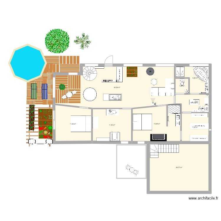 ebenisterie 1er ét. Plan de 9 pièces et 131 m2