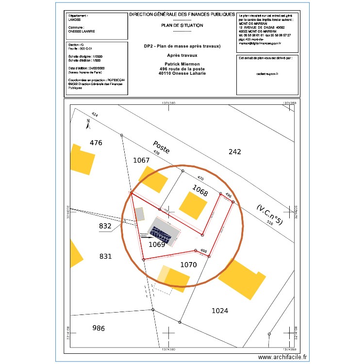 DP2 - Plan de masse après travaux Onesse. Plan de 0 pièce et 0 m2