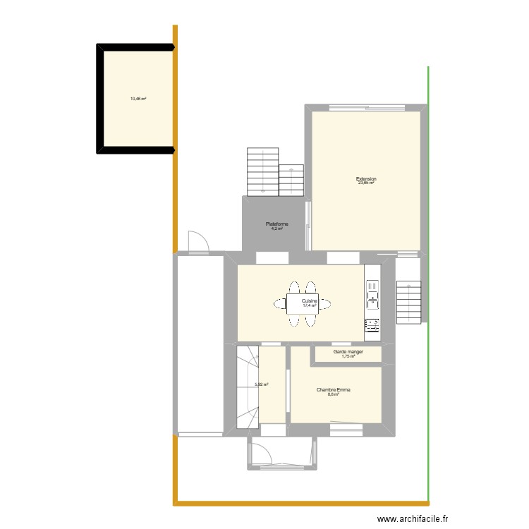 Premier avec extension 2. Plan de 7 pièces et 72 m2