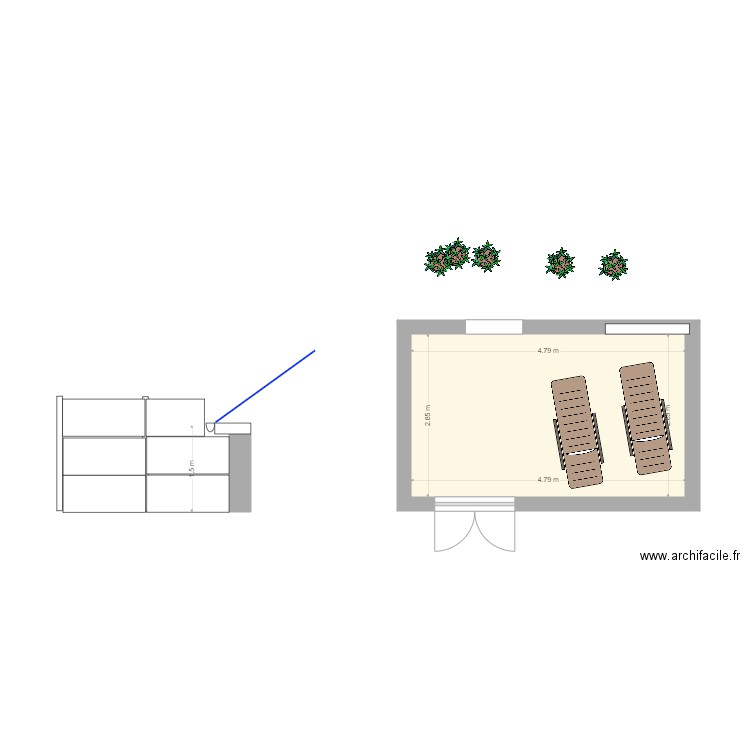 Terrasse chambrehote. Plan de 1 pièce et 14 m2