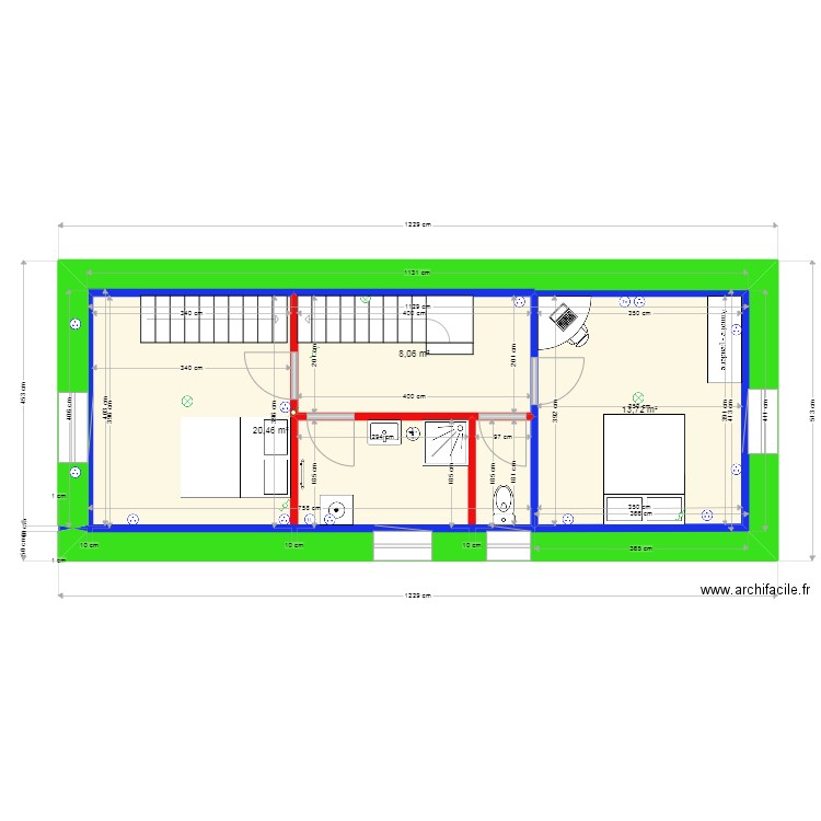 ETAGE  RAON 2. Plan de 3 pièces et 42 m2