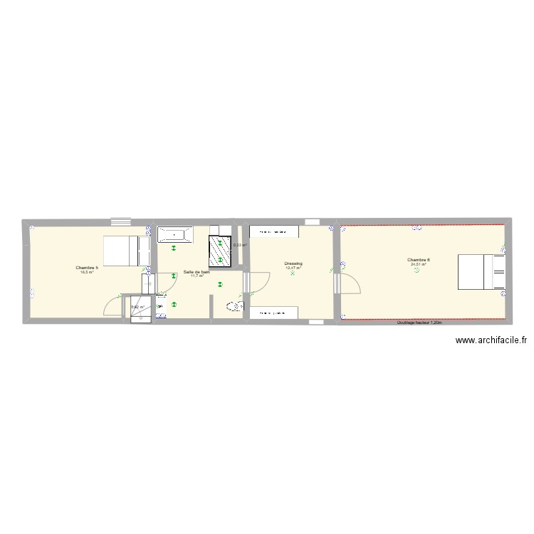 Paollini 1er étage . Plan de 6 pièces et 66 m2