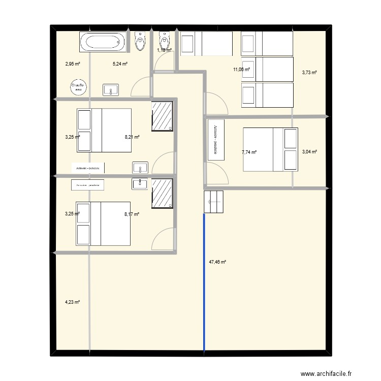 barOC R+2. Plan de 4 pièces et 112 m2