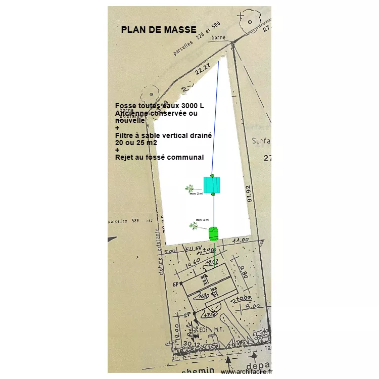 Taupiac filtre &agrave; sable vertical drain&eacute;. Plan de 
