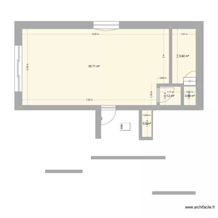 Garage 1 evolution non meubl&eacute;. Plan de 5  et 39 m²