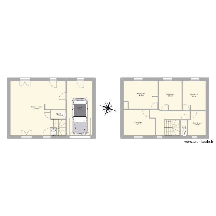 Serpaize. Plan de 2 pièces et 61 m2