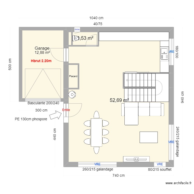 Modif Maréchal. Plan de 6 pièces et 71 m2