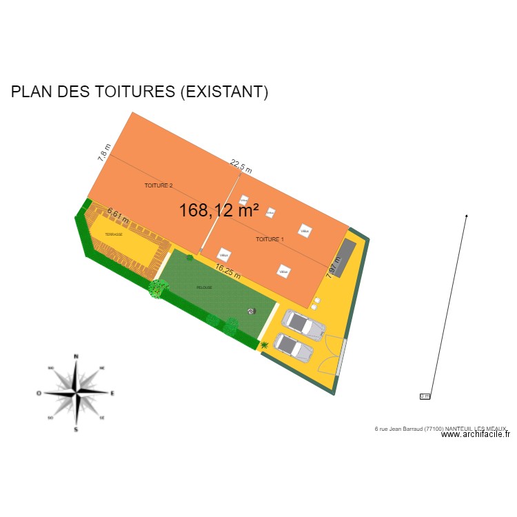 plan des toitures  (existant). Plan de 1 pièce et 168 m2