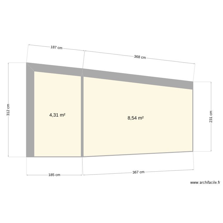 chambre Christophe. Plan de 2 pièces et 13 m2