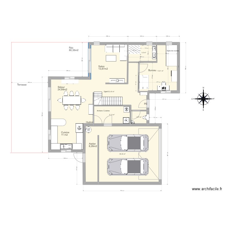 Plan sdb rdc V7. Plan de 13 pièces et 183 m2