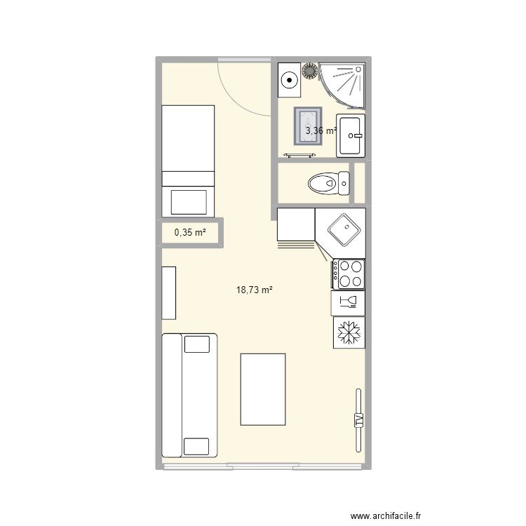appartement modelisé. Plan de 3 pièces et 22 m2