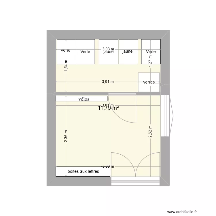local poubelle. Plan de 1  et 12 m²
