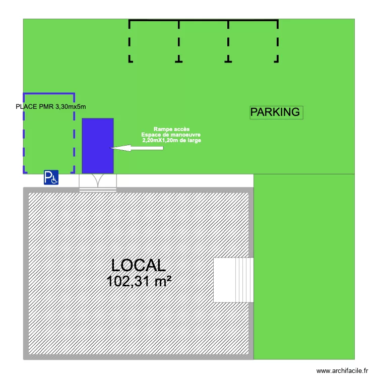 PARKING. Plan de 1  et 102 m²