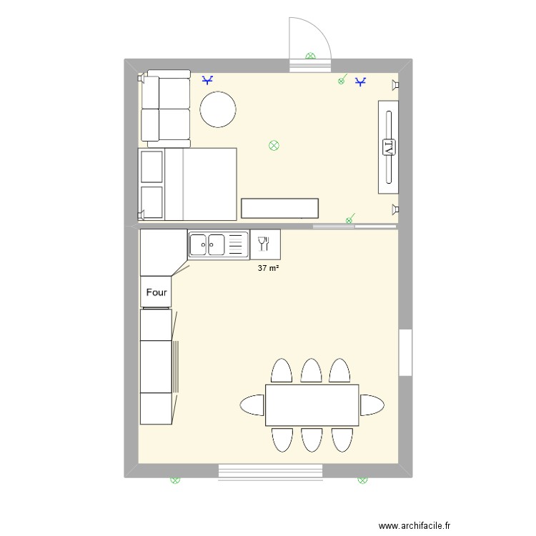 MAISON. Plan de 1 pièce et 37 m2