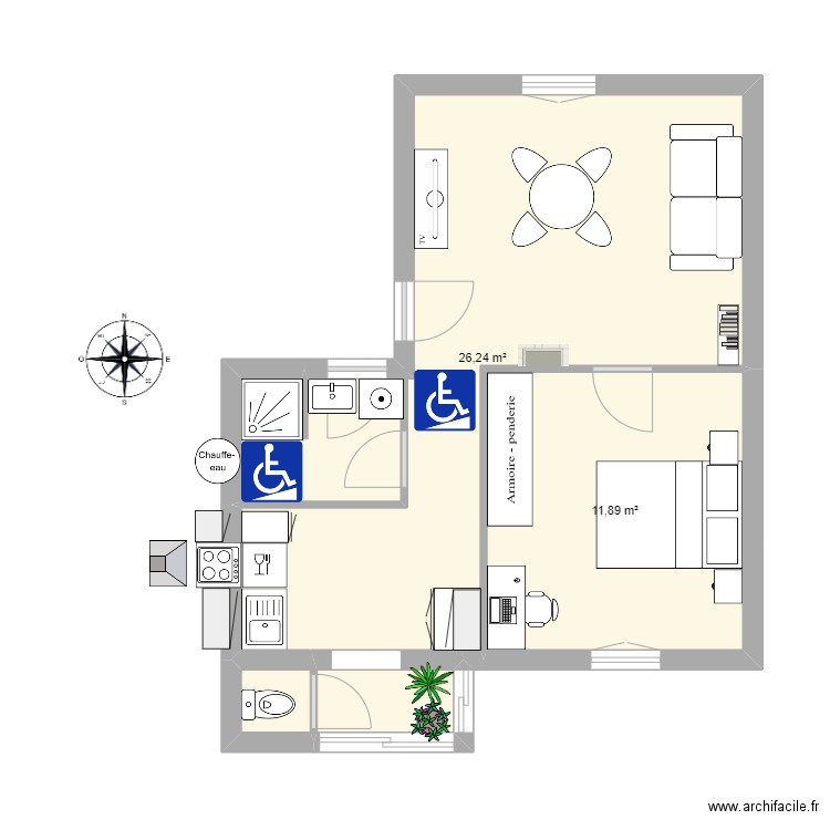 T2 vue faron V4. Plan de 3 pièces et 40 m2