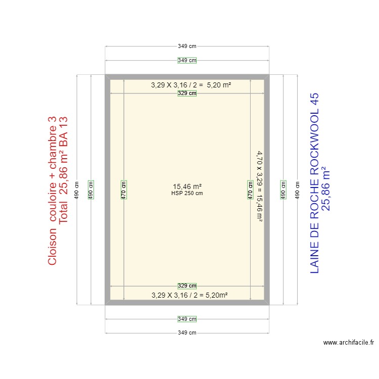 cloison couloire + ch 3. Plan de 0 pièce et 0 m2