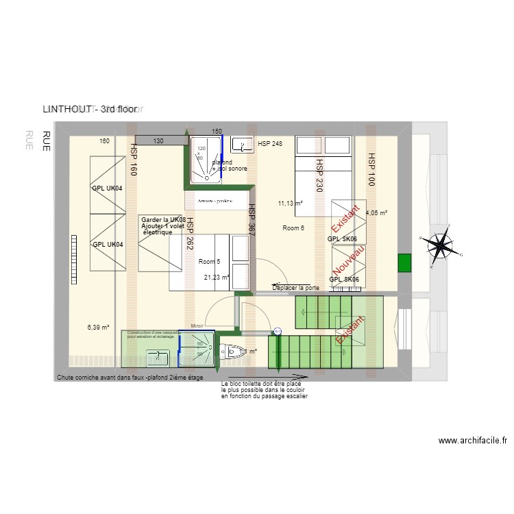 LINTHOUT. Plan de 23 pièces et 257 m2