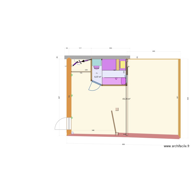 Abris sur terrasse 06. Plan de 2 pièces et 49 m2