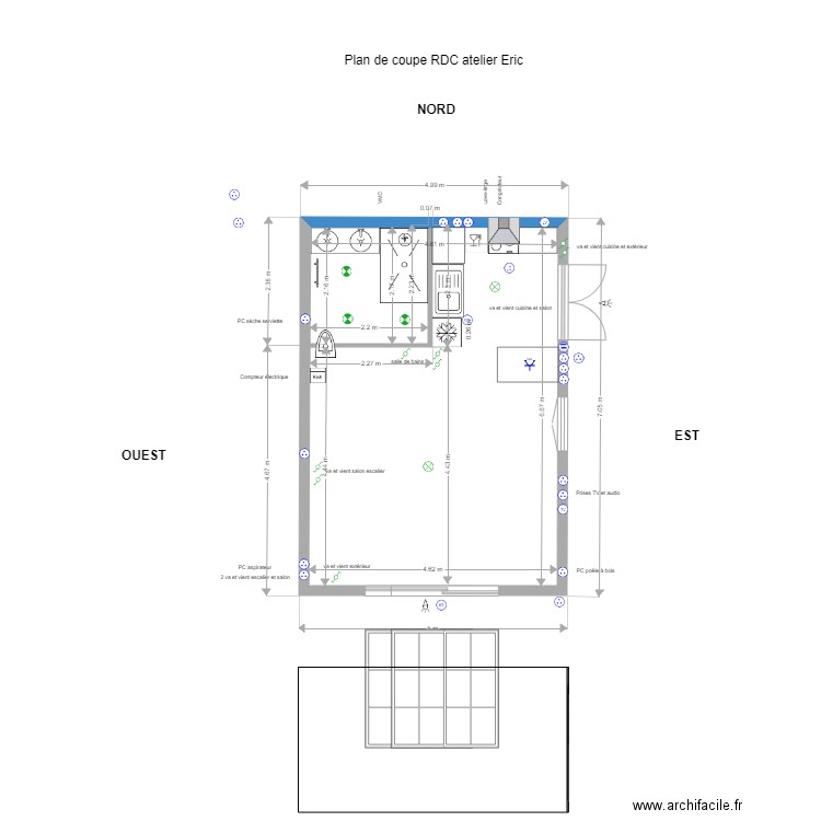 Electricité RDC bis déf. Plan de 1 pièce et 30 m2