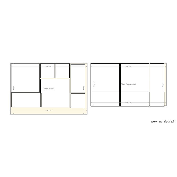 Tiroirs Malm. Plan de 2 pièces et 63 m2