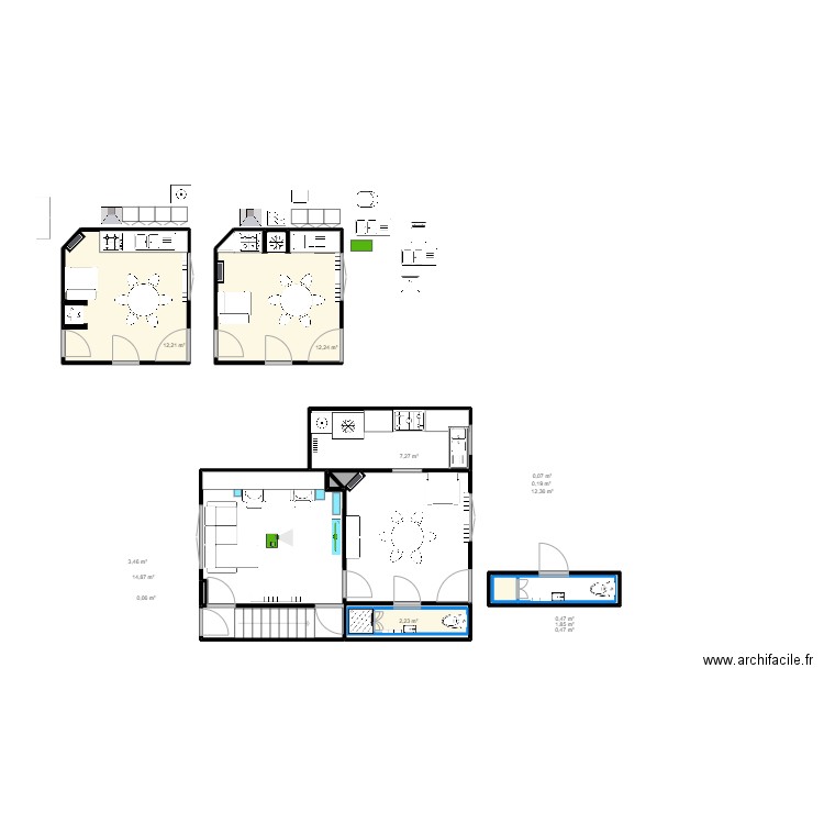 Travaux maison nouvel agencement 2ème idée. Plan de 13 pièces et 73 m2