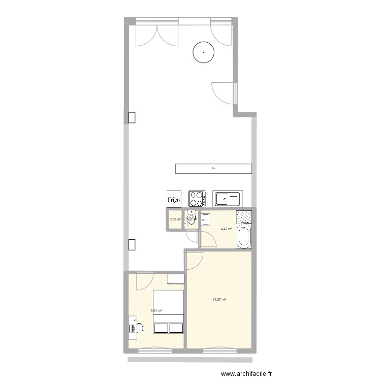 Chambre v1. Plan de 5 pièces et 30 m2