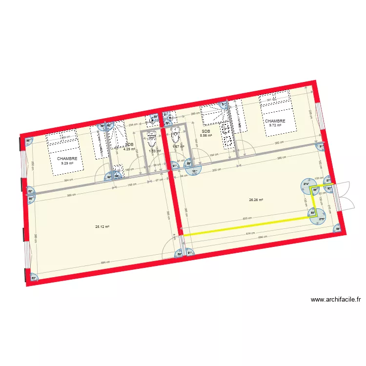 2x t2 2021 etage avec porte fenetre conserv&eacute;. Plan de 