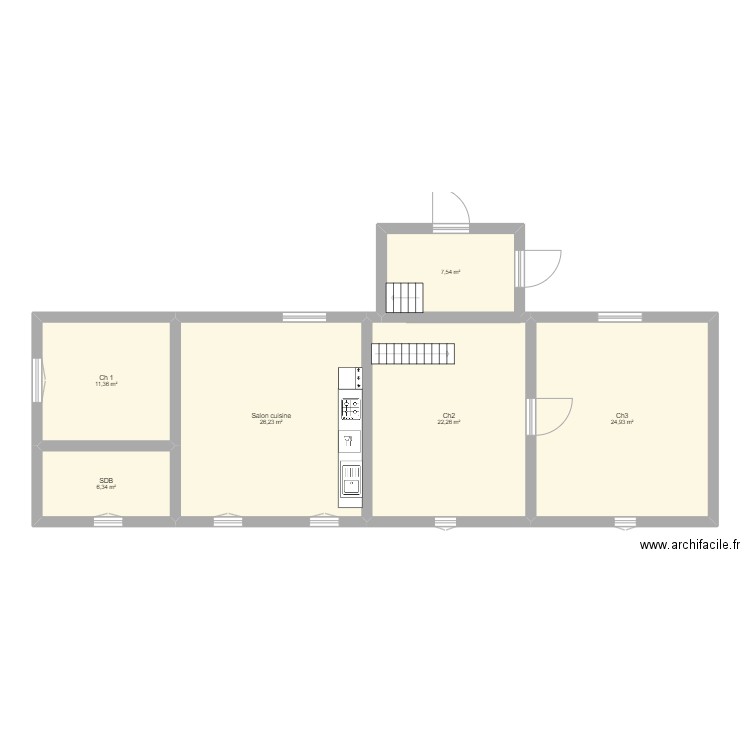 RDC maison gauche. Plan de 6 pièces et 99 m2