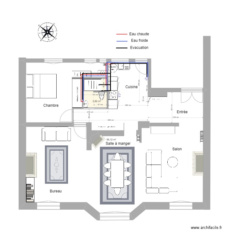 Plan Pabro V1. Plan de 2 pièces et 98 m2