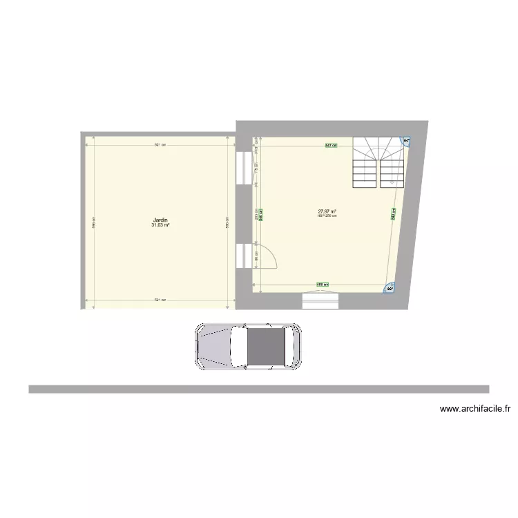 Saint Aubin Rdc jardin projection avec passage. Plan de 