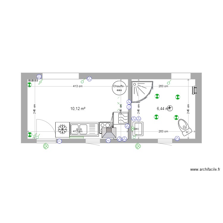 cuisine sdb. Plan de 0 pièce et 0 m2