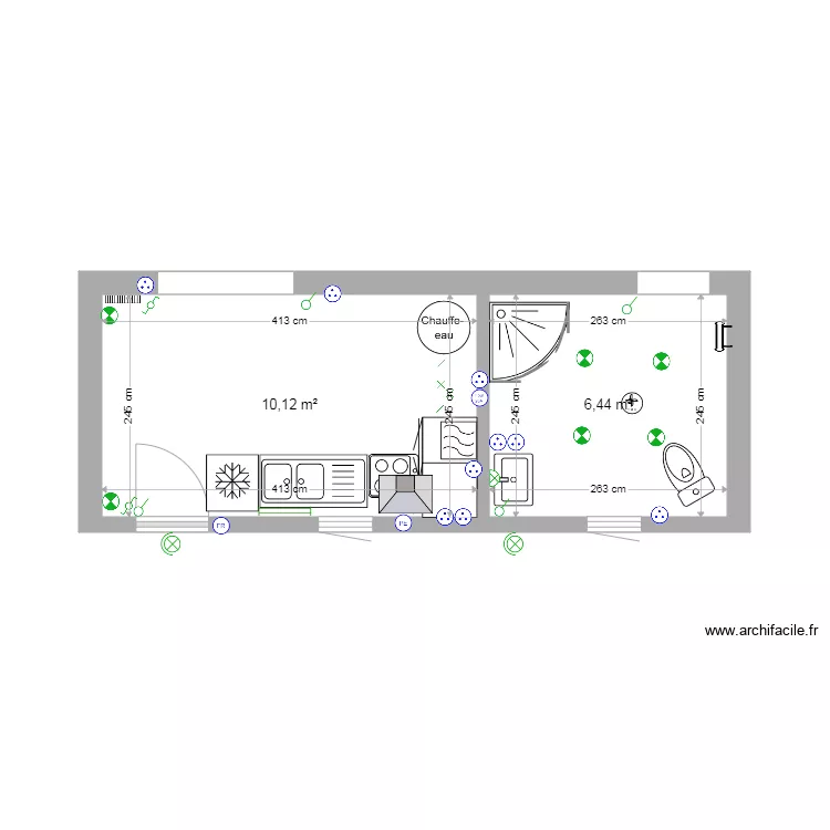 cuisine sdb. Plan de 
