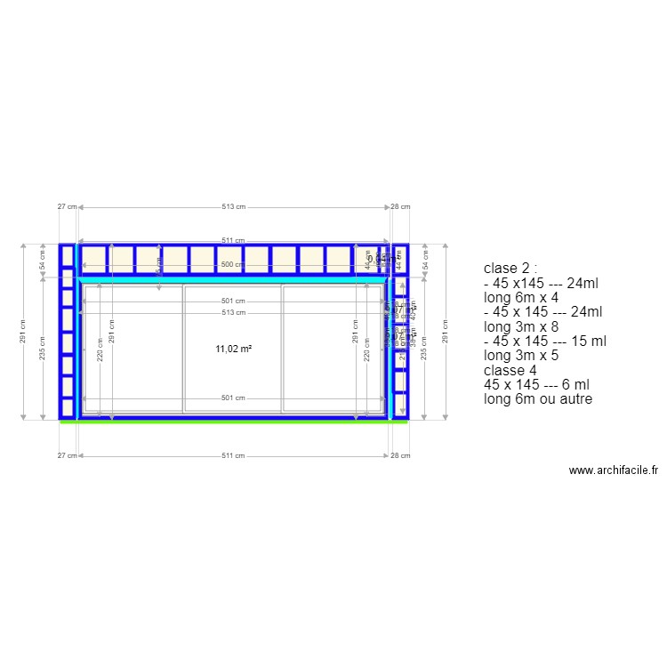 MOUVAUX FACADE EXTENSION ossature. Plan de 28 pièces et 14 m2