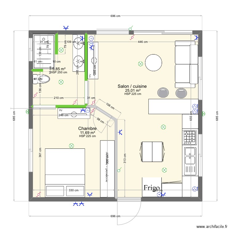 Maison Temae 42m2. Plan de 3 pièces et 43 m2