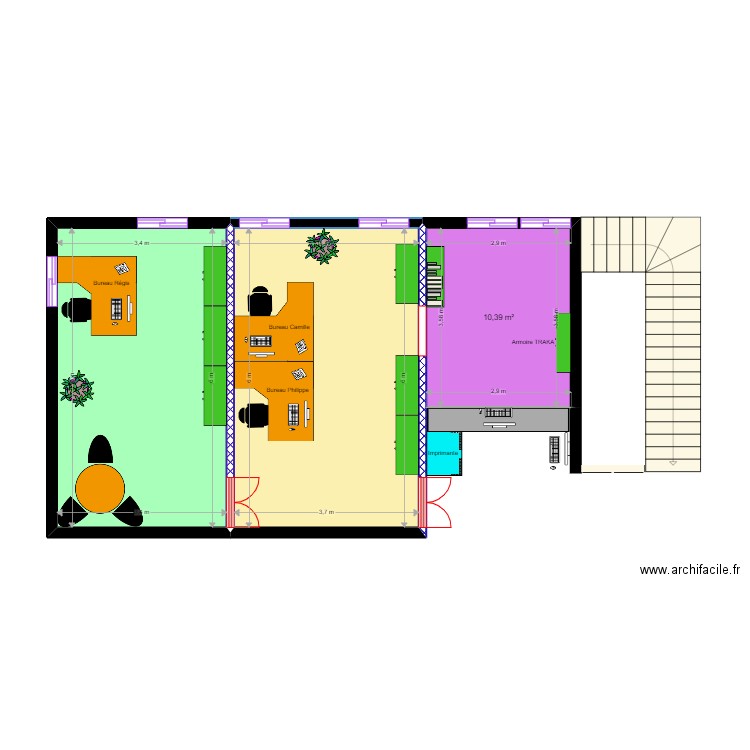 Bureau de travaux . Plan de 3 pièces et 53 m2