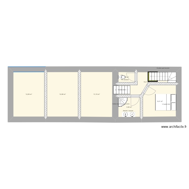 Rugles rdc plan2. Plan de 7 pièces et 60 m2