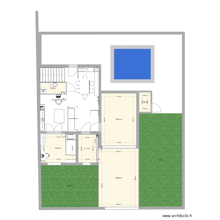 Extension. Plan de 4 pièces et 30 m2