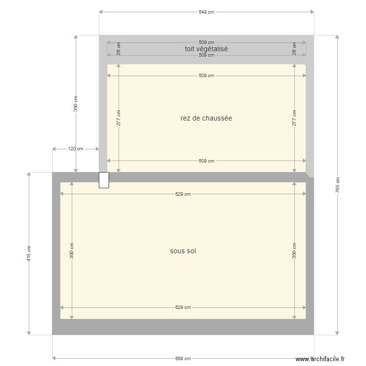 plan projet plantade coupe verticale poutre béton. Plan de 3 pièces et 38 m2