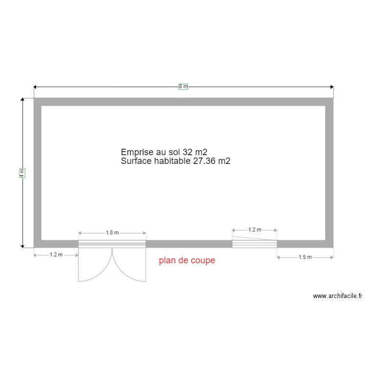 plan de coupe garage la teste. Plan de 1 pièce et 27 m2