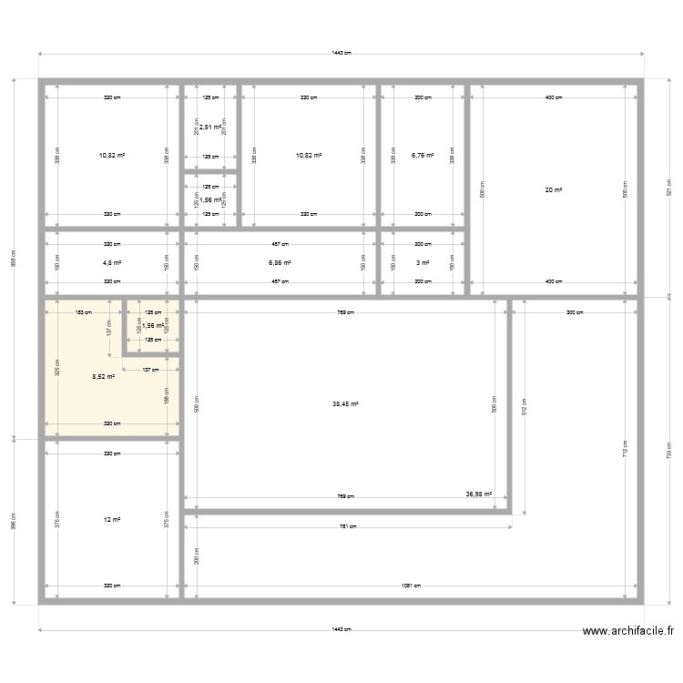 Modeste 2. Plan de 14 pièces et 165 m2