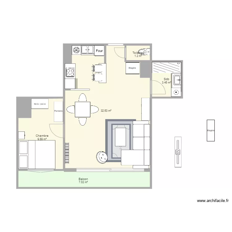 Appartement Bxl apr&egrave;s les travaux et am&eacute;nag&eacute;. Plan de 