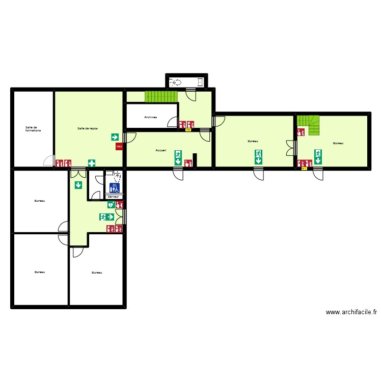 ABCD Rez de chaussée. Plan de 14 pièces et 238 m2