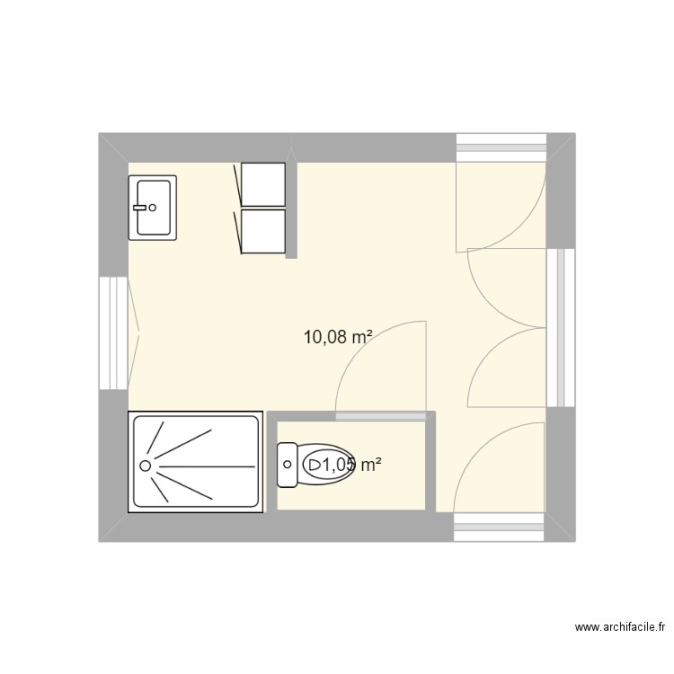 SDB2. Plan de 2 pièces et 12 m2