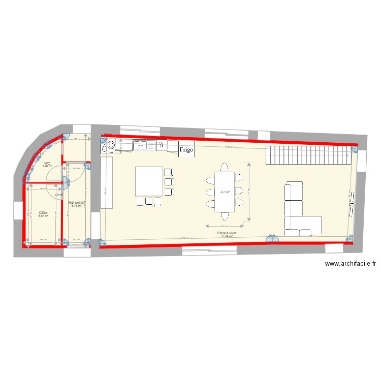 plan entrée cuisine salon. Plan de 6 pièces et 197 m2