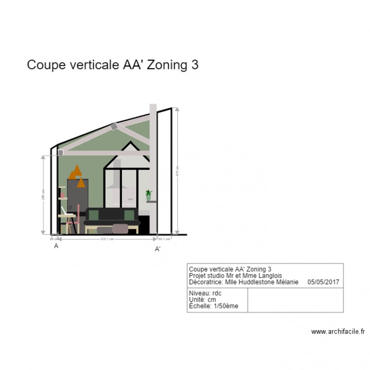coupe AA zoning 3 . Plan de 0 pièce et 0 m2